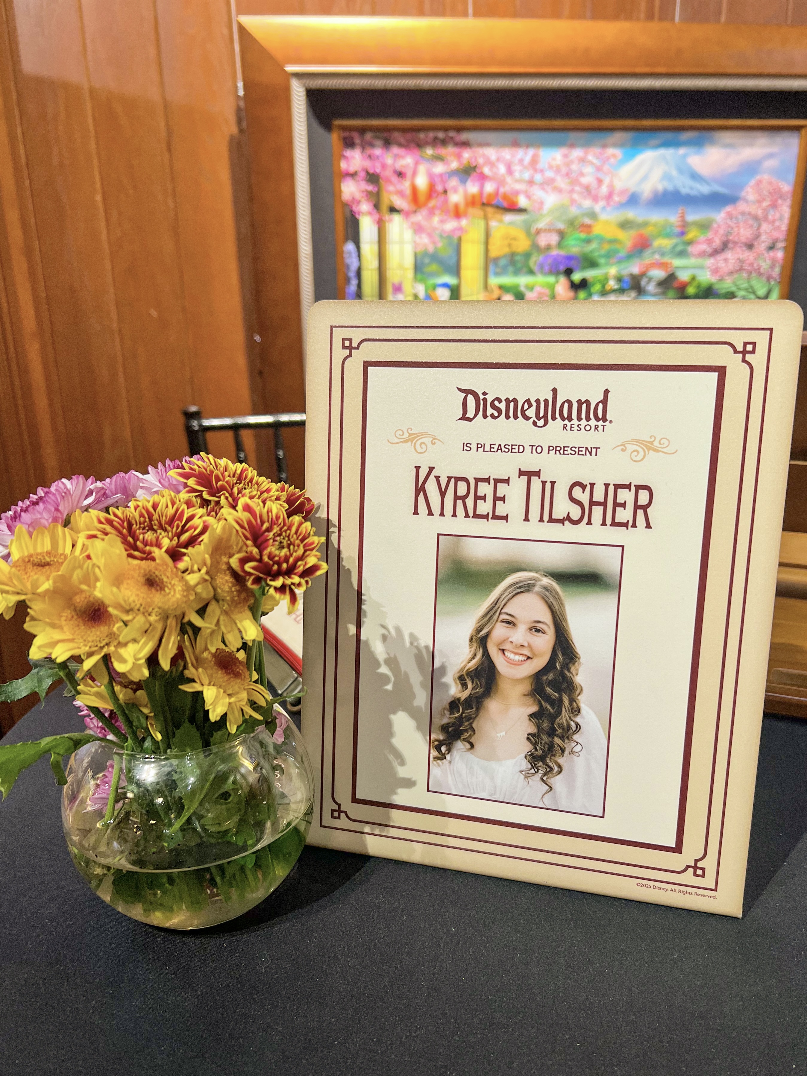 Disneyland Resort presentation plaque featuring Kyree Tilsher