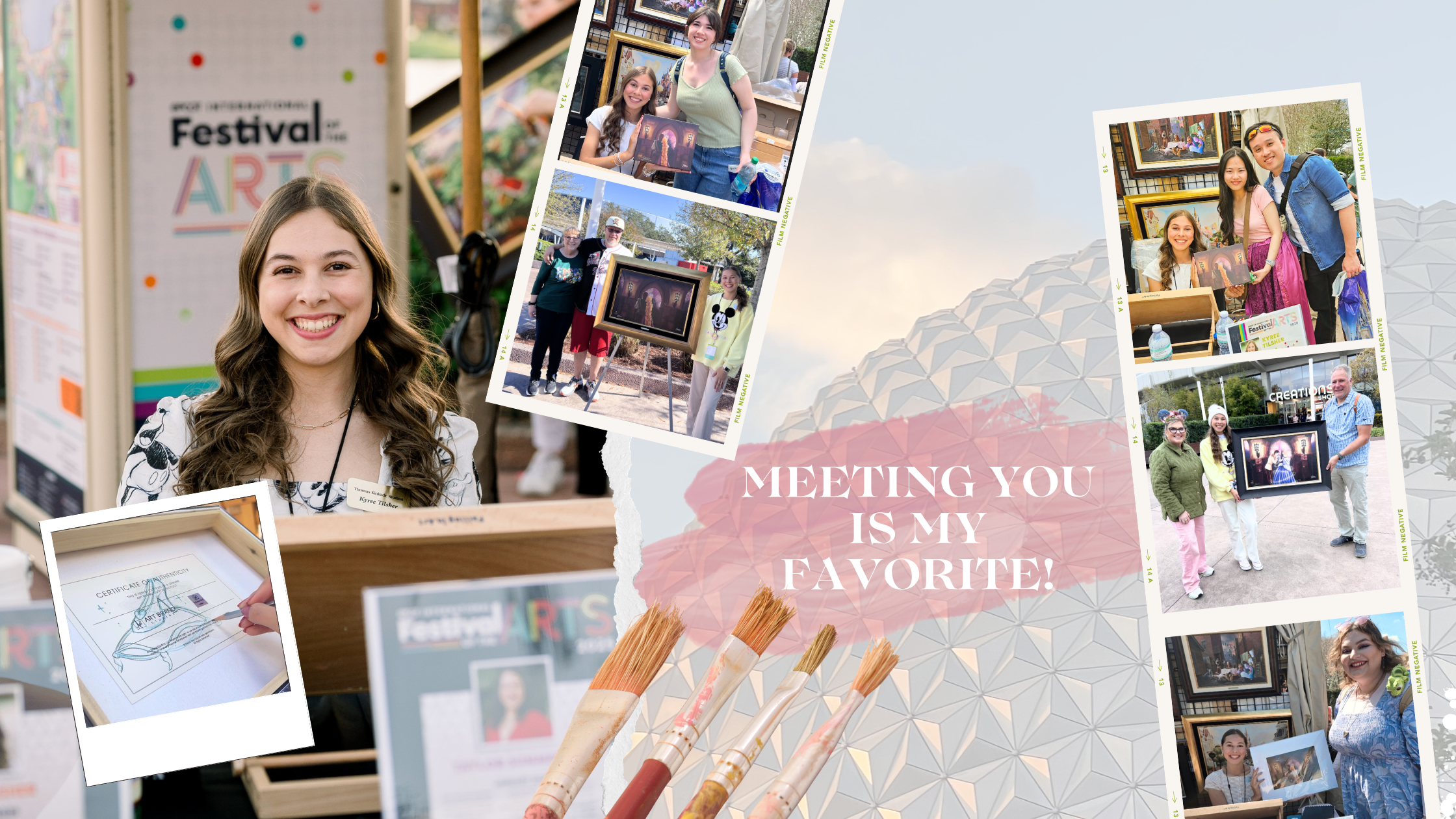 Collage of Kyree Tilsher meeting fans at the EPCOT International Festival of the Arts, with the text Meeting You Is My Favorite